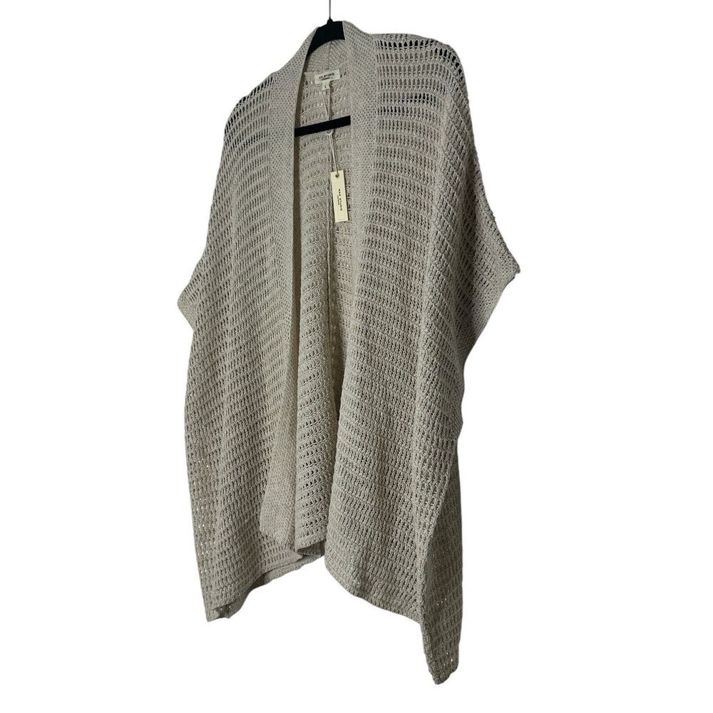 Max Studio Cardigan Womens Large Beige Open Front Knit Bohemian Linen Blend  New
